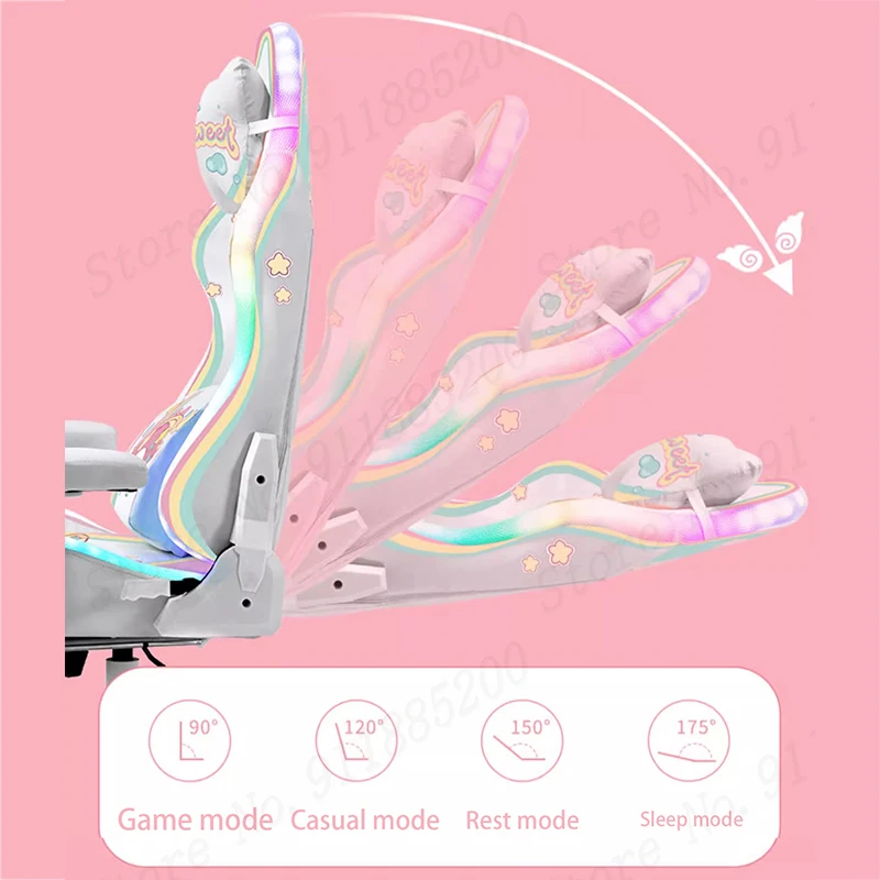 New Upgrads Adjustable Lift Gaming Chair Cute Anime Print With LED Light Home Computer Office Chair Anchor Live Gamer Chair 2