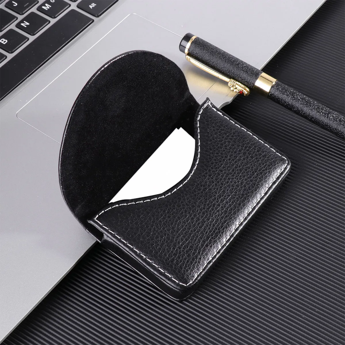 1Pcs 명함 홀더 PU 휴대용 케이스 비즈니스 신용 ID 기프트 카드를위한 블랙 심플 세련된 이름 카드 주최자