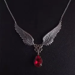 Gothic Angel Wings Necklace with Red Acrylic Crystal Pendant - Fashionable Witch Jewelry Accessory (1)