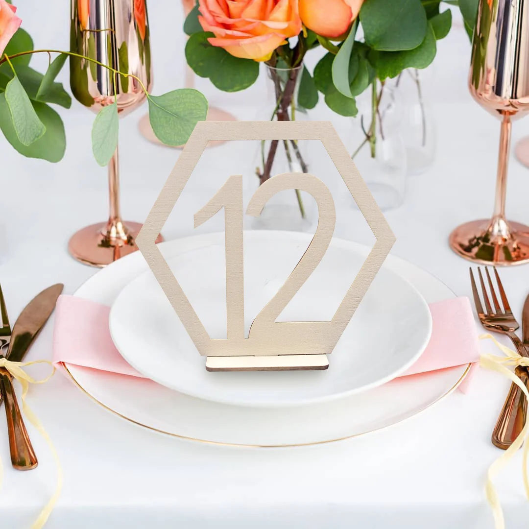 10Pcs Table Sign Cards Hollowed Wooden Number 1-10 Guests Seat Signs for Wedding Event Birthday Party Decorations Card Holders
