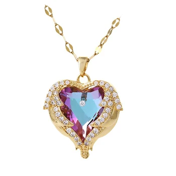 Crystal Heart Pendant Necklace – Stainless Steel Collarbone Chain for Women