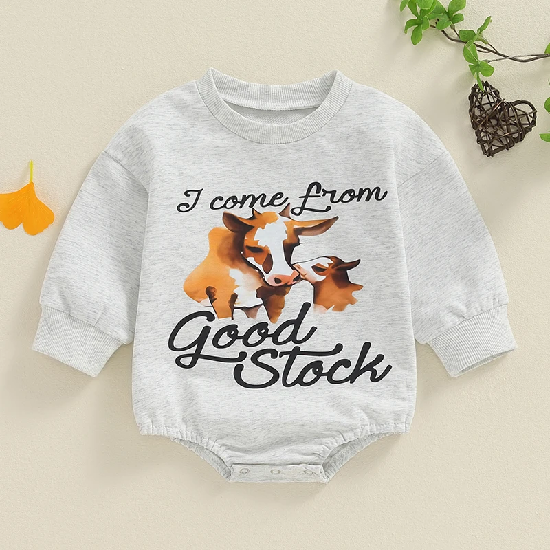 

0-18M Spring Autumn Newborn Baby Boys Casual Rompers Cattle Letter Print O-neck Long Sleeve Sweatshirts Jumpsuits Clothing