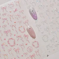 Colourful Tender Bowknot Embossment Shiny Tie Delicate Elegant 3D 5D Self Adhesive Nail Art Stickers Rhinestone Manicure Decals 2