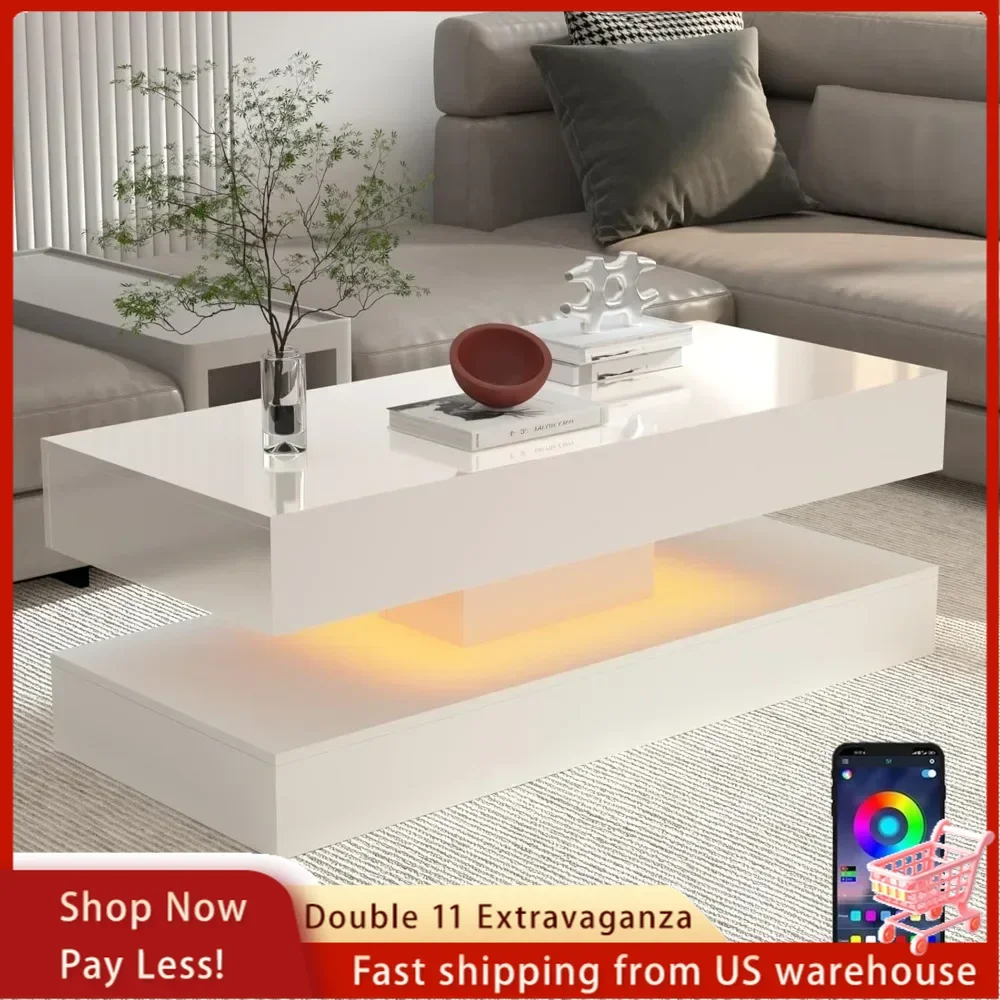 47.3IN High Glossy LED Coffee Table,LED Lights Modern Furniture for Living Room Suitable for living rooms and offices