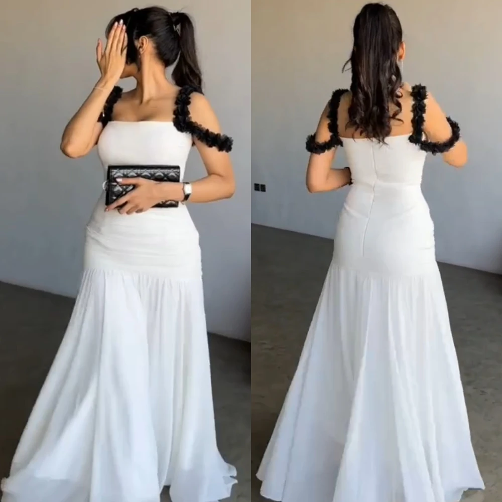Ball Dress Saudi Arabia Prom Satin Pleat Evening A-line Square Neck Bespoke Occasion Gown Long Dresses