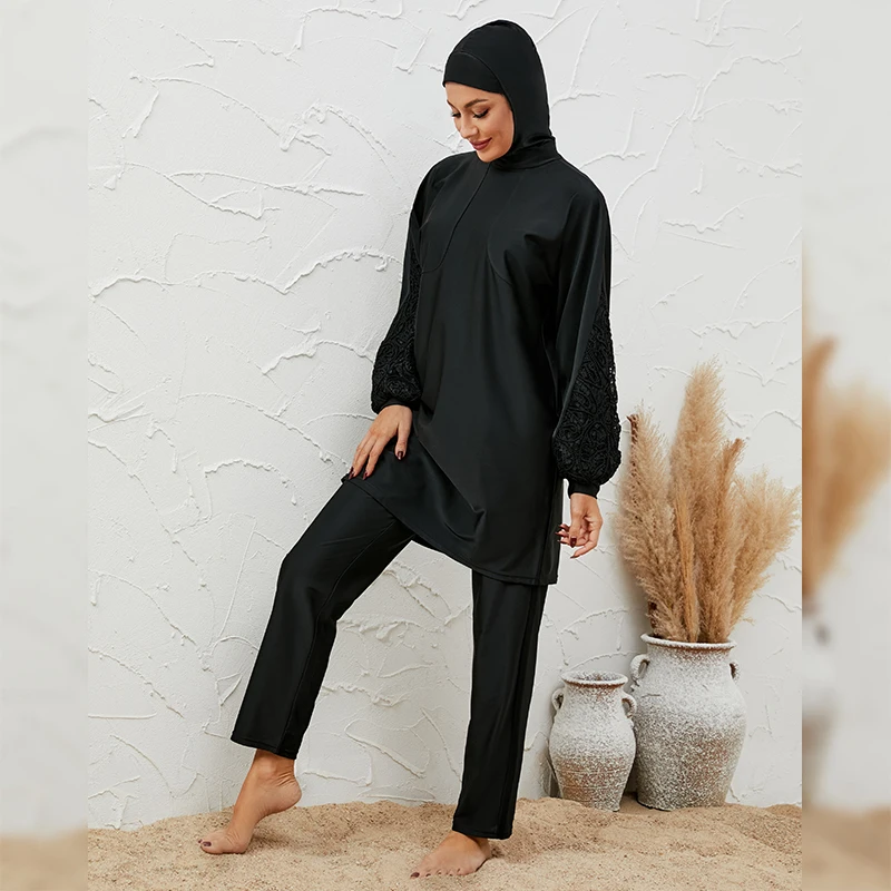 New Burkini Muslim women's swimsuit black full cover diving surf swimsuit three-piece split swimsuit beach sunblock set