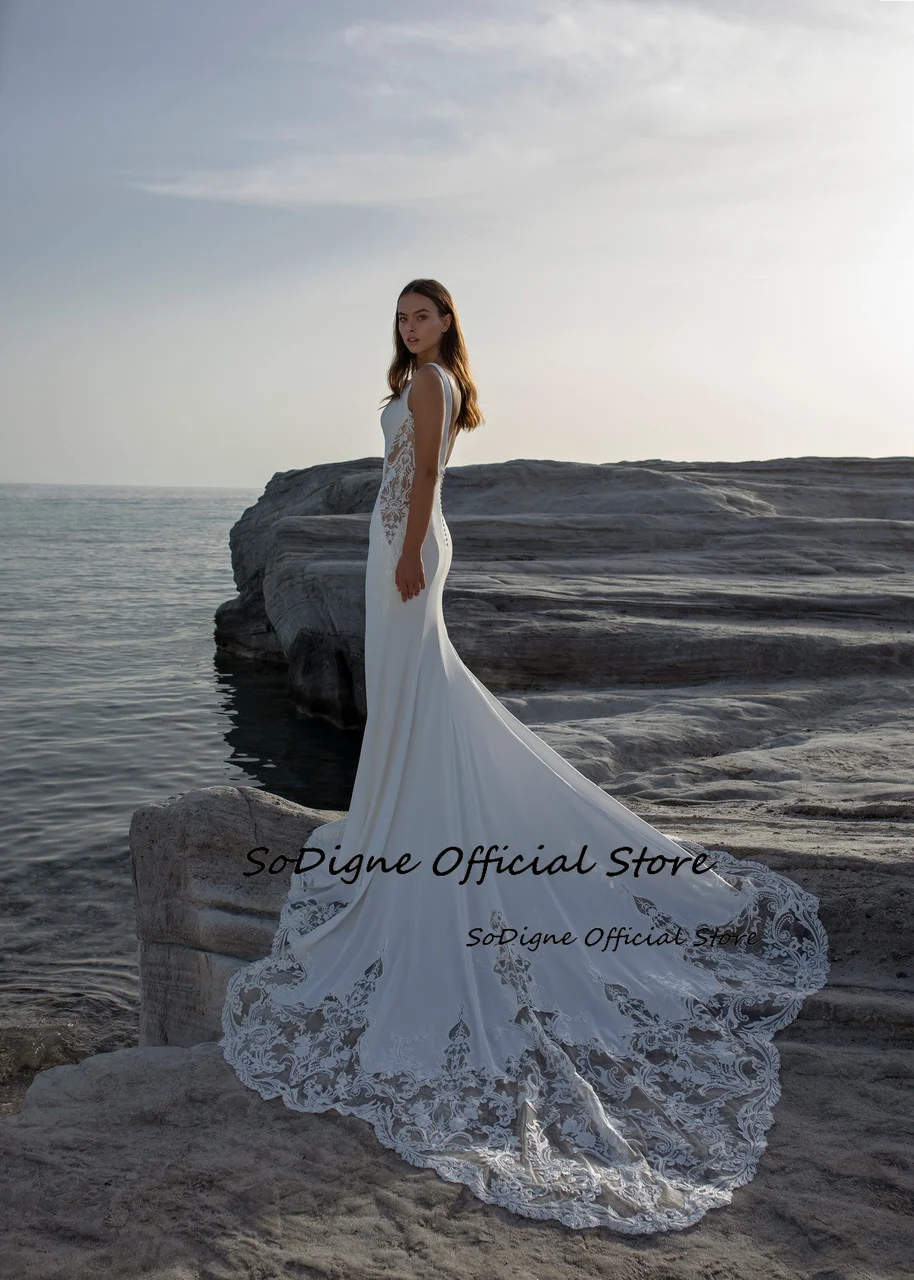 SoDigne Mermaid Wedding Dresses Scoop Neck Sleeveless Appliques Bridal Gowns Beach Wedding Dress vestido de noiva Customized 13 Seaa77b7c416b44f2a7d9dd52d23a6dfa9
