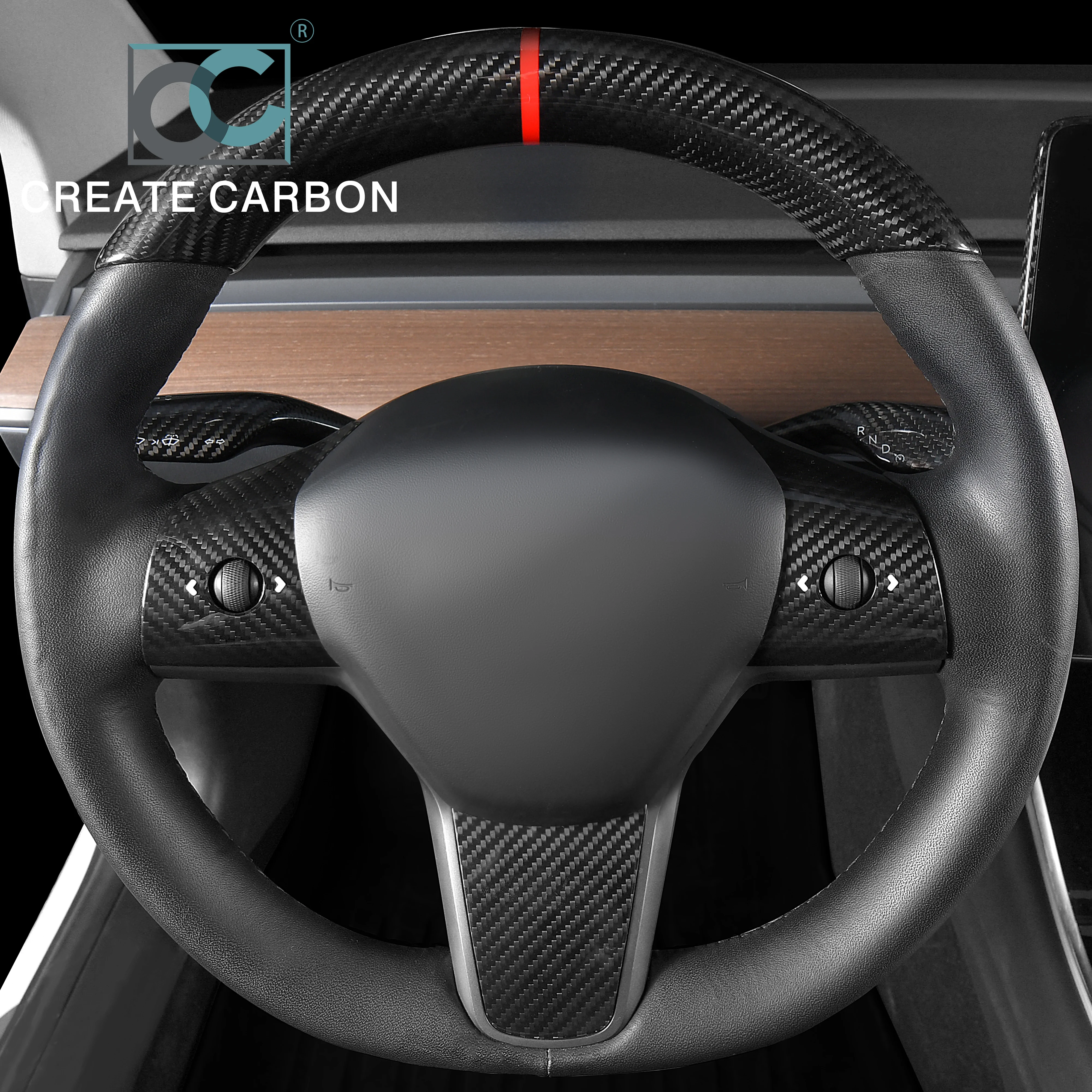 CarbonFiberSteeringWheelEmbeddedCoverForTeslaModel3Y