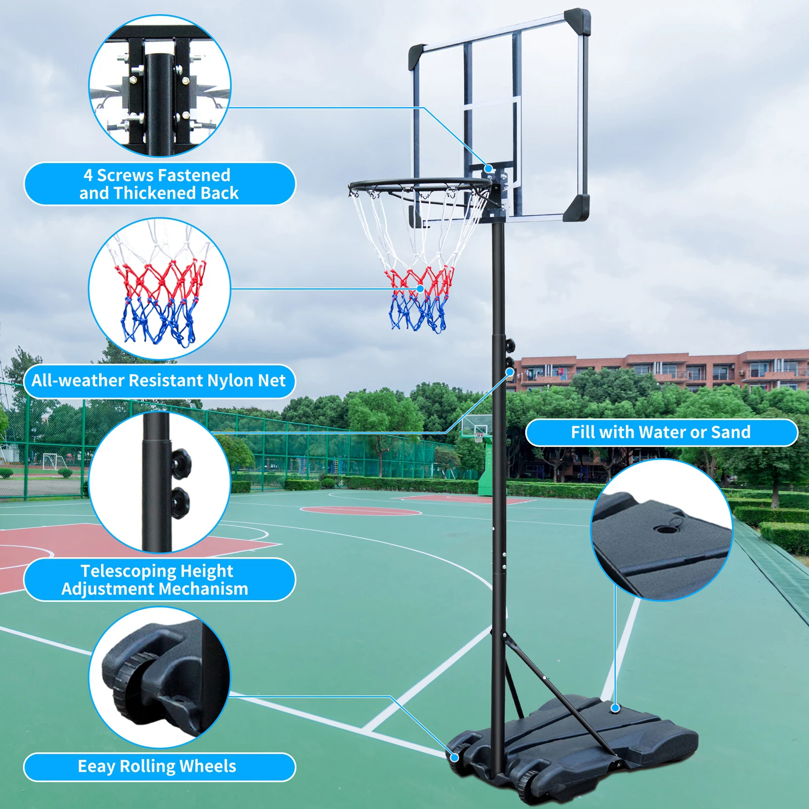 Portable Basketball Hoop Stand w/Wheels for Kid Youth Adjustable Height 5.4ft-7ft Use for Indoor Outdoor Basketball Goals Play