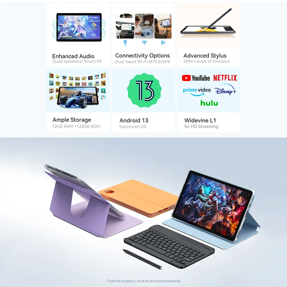ALLDOCUBE iPlay 60 10.95 Inch FHD Tablet 16MP Android 13 Netflix L1 4GB+8GB RAM 128GB ROM Dual SIM Card 4G LTE 7000mAh Battery 2