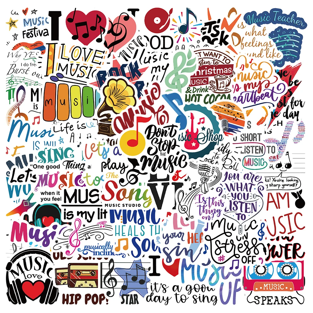 10/50pcs Music Stickers Waterproof Pvc Skateboard Luggage Refrigerator