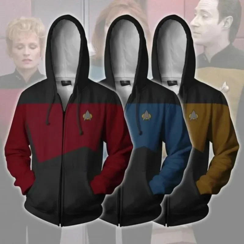 Толстовка с капюшоном нового поколения Звездный костюм трек TNG красная желтая синяя куртка пальто мужской женский топ ST Форма аксессуары