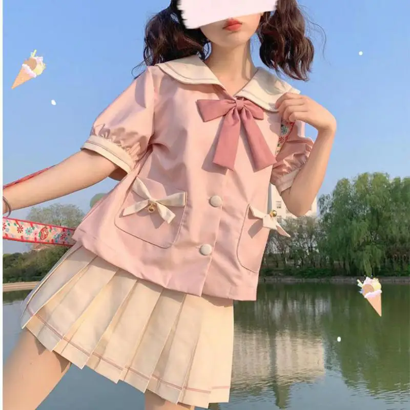 Lolita Cosplay Costumes Japanese Harajuku Kawaii Lolita Jk Women Girl Sweet Cute Cat Sailor Collar Bow Lace-up Suit Set Student Girly Clothing Tops