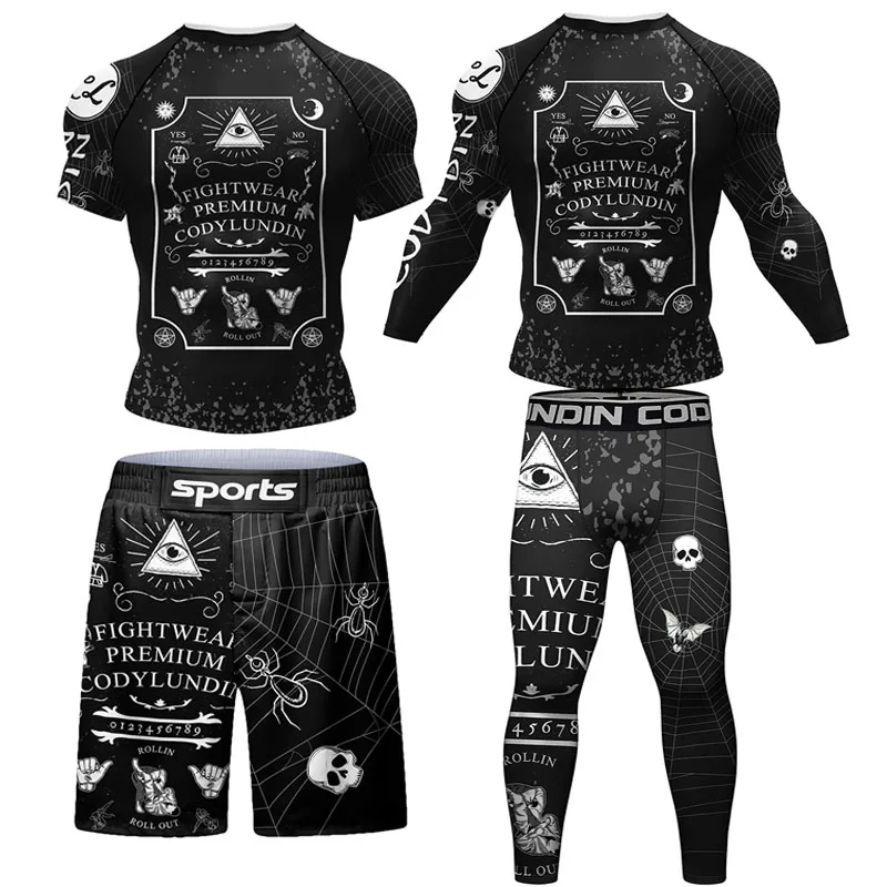 Sports Apparel New MMA Boxing Rashguard T-shirt + Pant Sets Bjj Jiu jitsu Grappling Shorts Sublimation Printing Mma Clothes