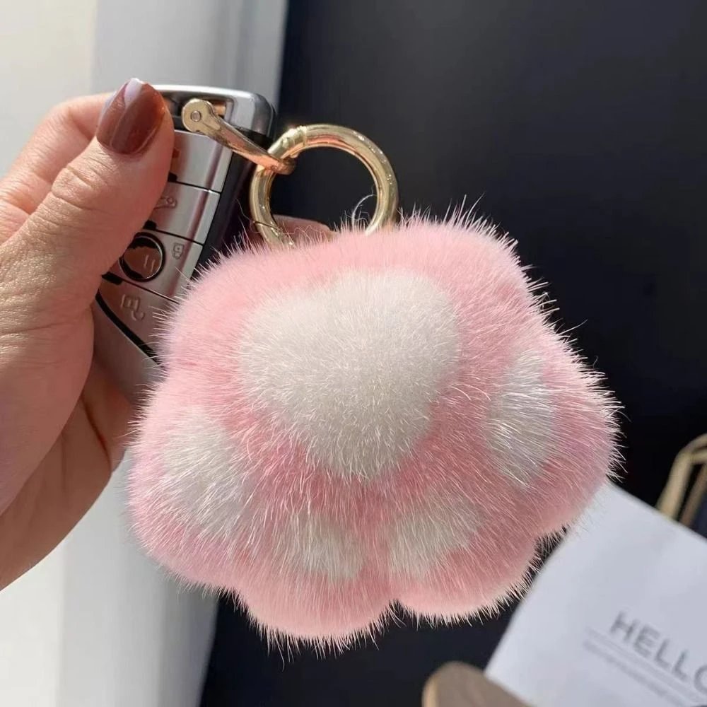 Stuffed Animal Cat's Paw Fur Keychain Furry Doll Love Cat's Paw Stuffed Keyring Car Trinket Pompom Plush Cat's Paw Pendant