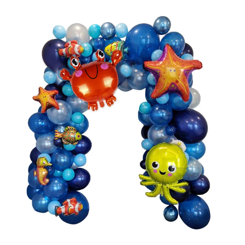 101pcs Ocean world Theme Under The Sea animal Dark Blue balloons Garland  Kit Birthday Party Decorations Kids baby shower party