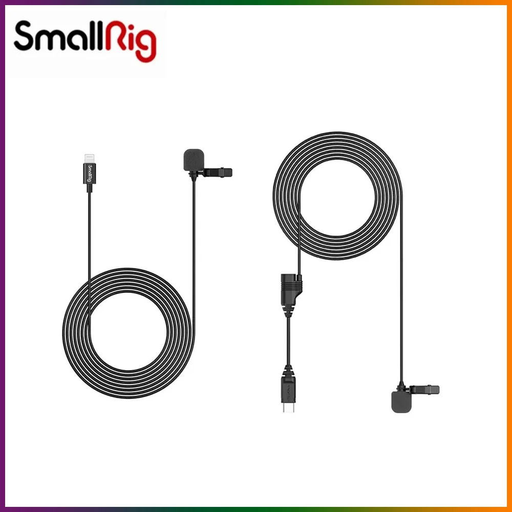 

Петличный микрофон SmallRig Lightning/Type-C 2 м, профессиональный конденсатор с шумоподавлением для видеозаписи и интервью Vlog