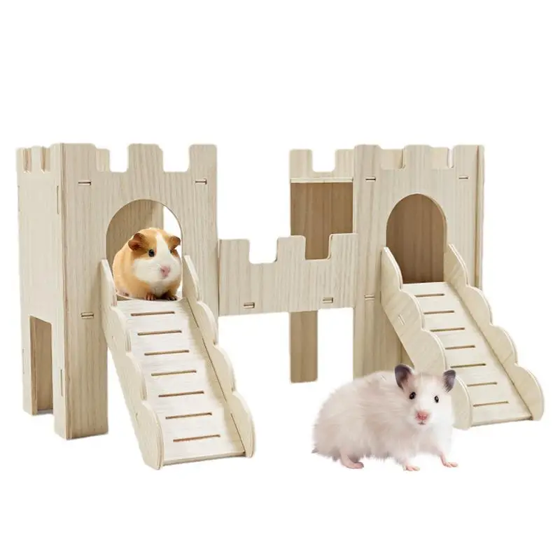 

Creative Hamster Hideout Guinea Pig Wooden House With Climbing Ladder Squirrel Sleeping Nest Hide Toy Small Animals Supplies