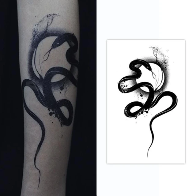 Tatuaje temporal de serpiente de tinta negra, tatuaje falso