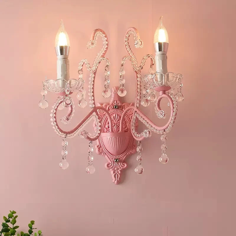 Pink Bedroom Wall Lamps LED Crystal Pendant Scandinavian Creative Boys
