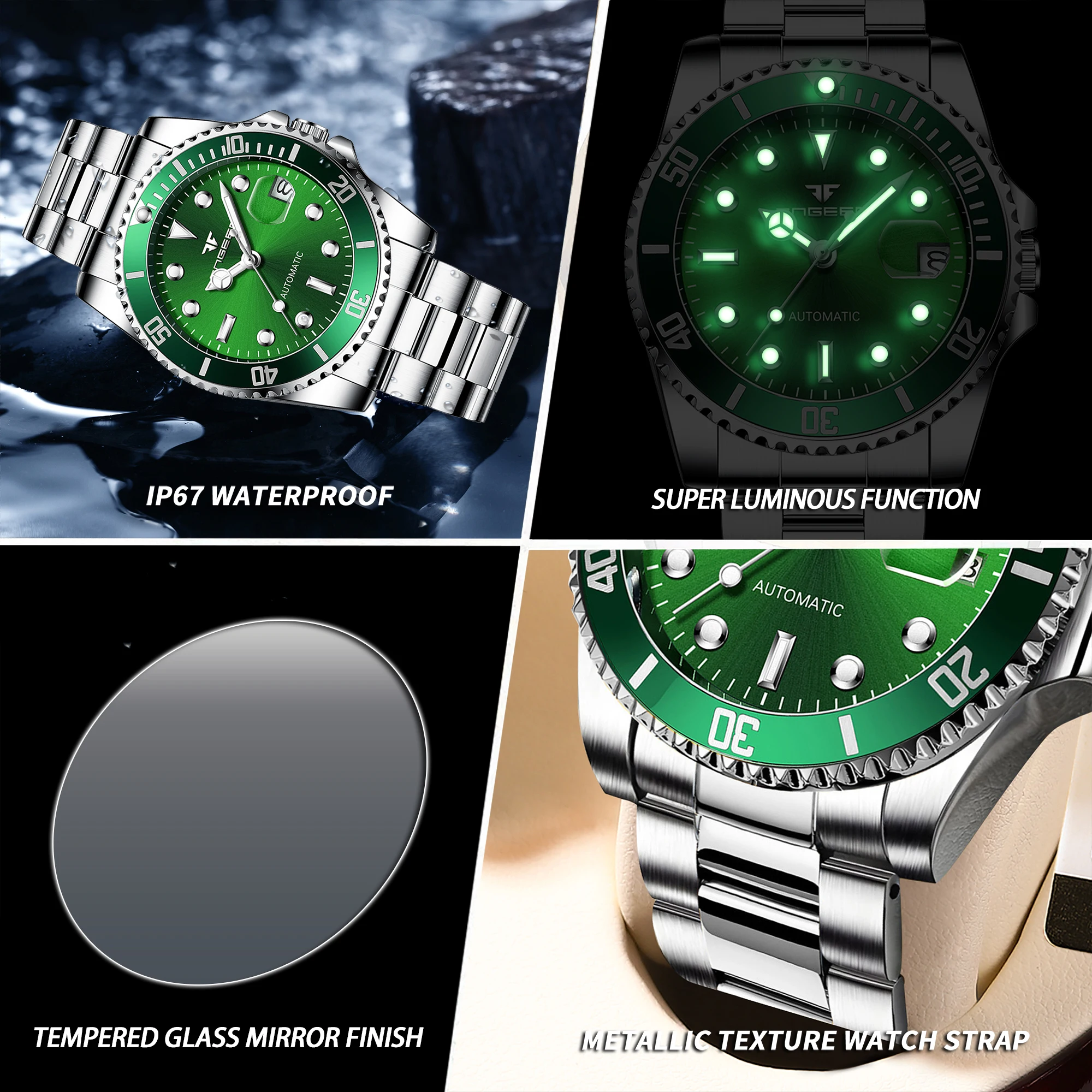 BINBOND Luxury Luminous Waterproof Automatic Tourbillon Watch