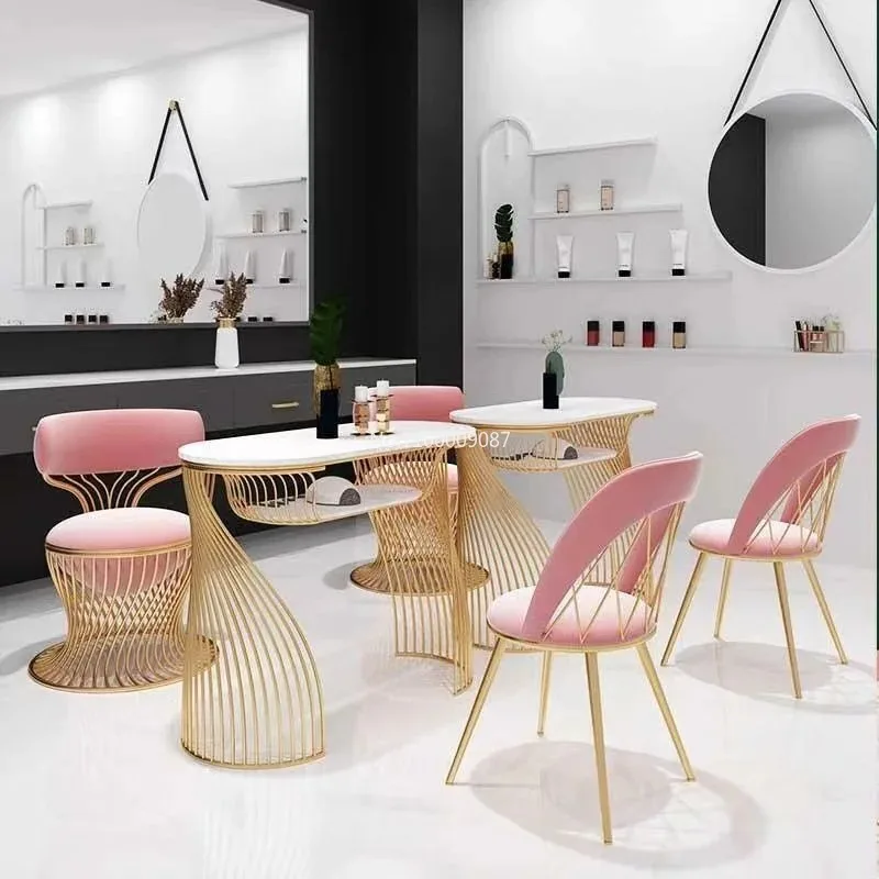 

Internet celebrity light luxury wrought iron slab nail art table chairs beauty beauty sofa expert furniture mesas de manicura