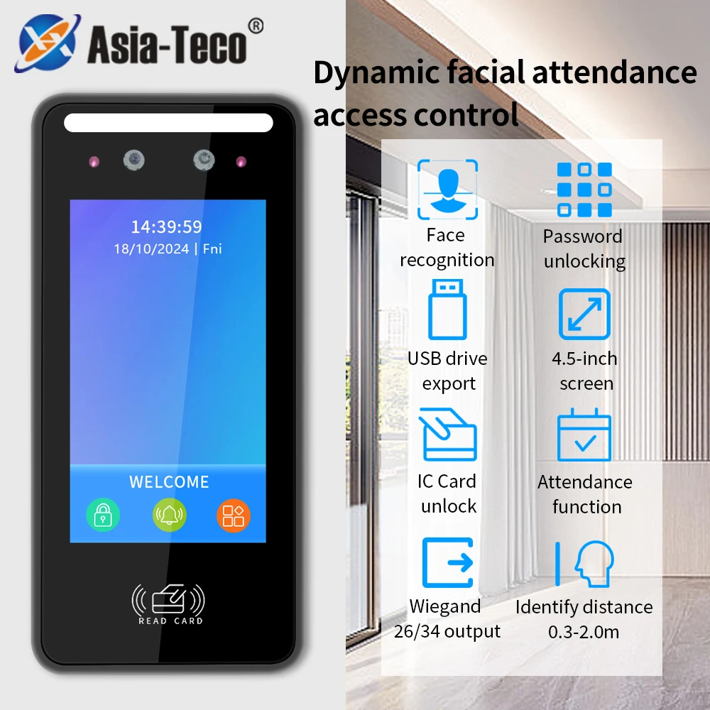 Wall Mount Fingerprint Face Recognition Machine Dynamic facial recognition attendance andaccess control machine 1000face for security protection With wiegand26