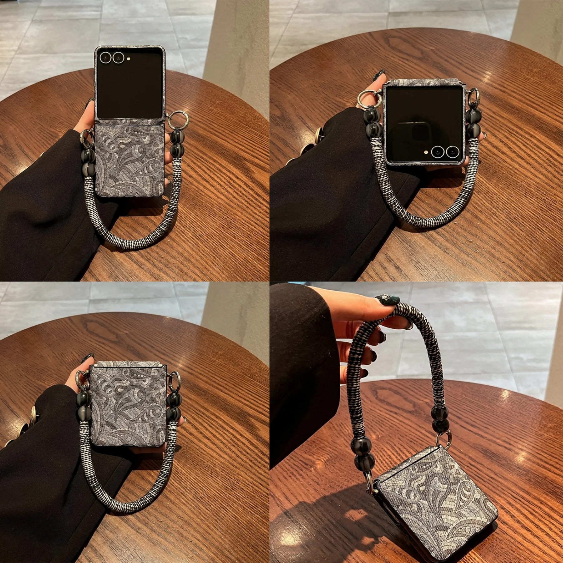 Creativity Phoenix Feather Pattern Phone Case with Weaving Bead Strap
