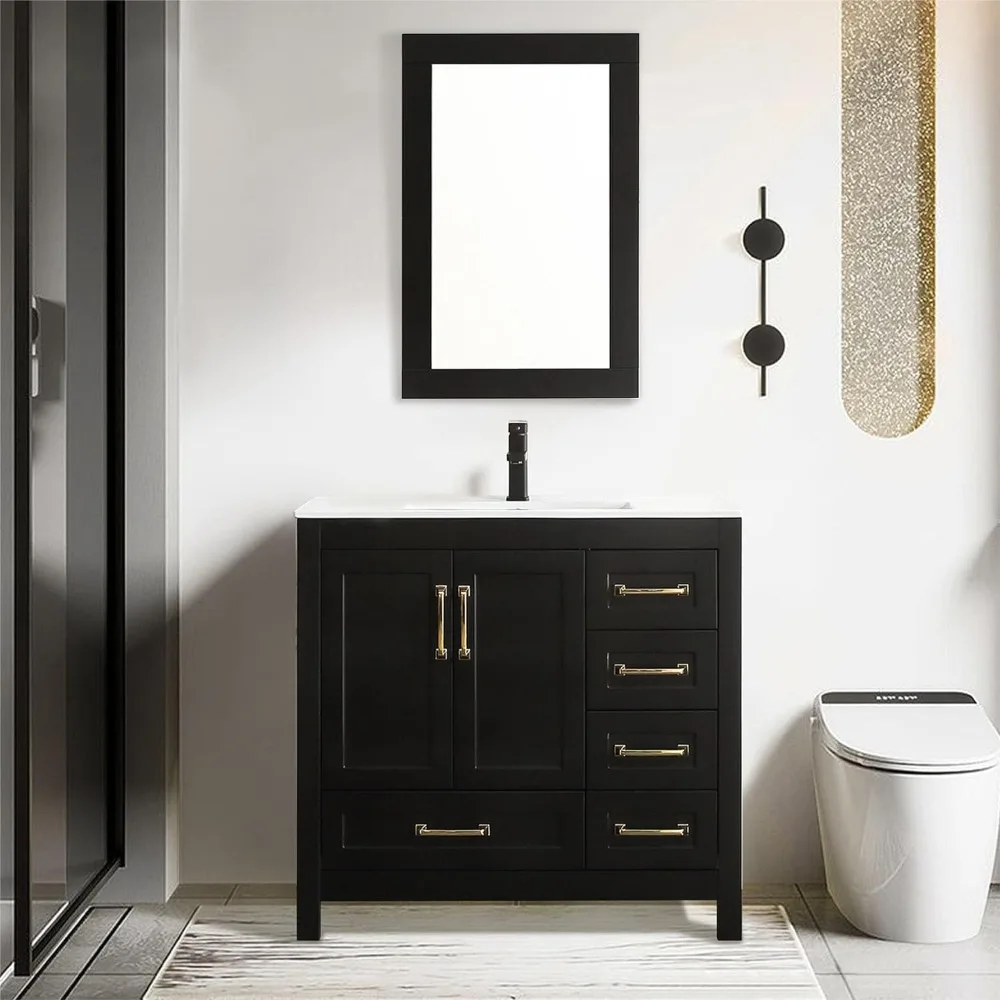 Bathroom Vanities with Sink, Undermount Ceramic Sink W/Thickened Wood, Matte Black Faucet, Bathroom Vanities Cabinet