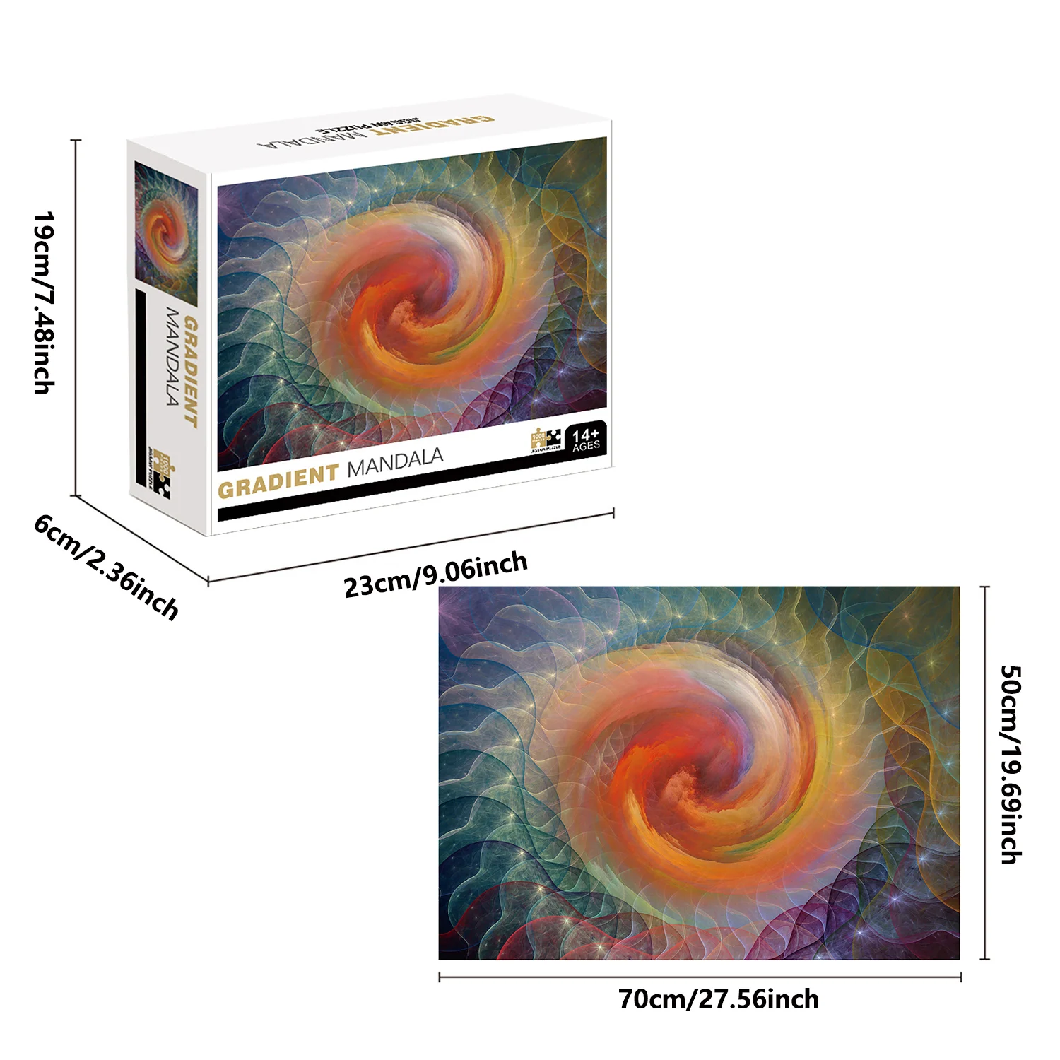 1000 Pieces Gradient Mandala Jigsaw Puzzle Home Decor Adults Puzzle Games Family Fun Floor Puzzles Educational Toys for Kids