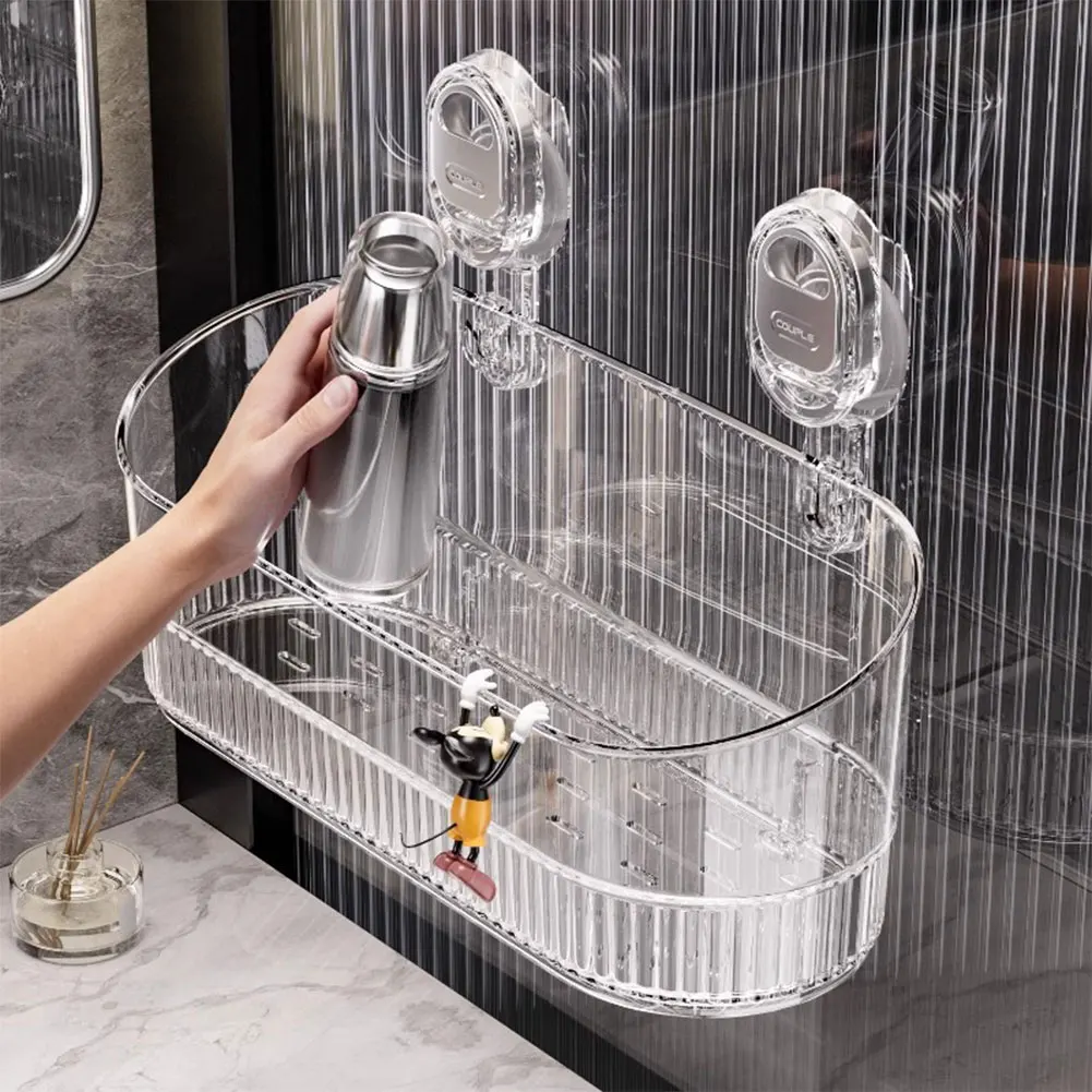 No-Drill Bathroom Suction Storage Box Large Capacity & Strong Load-Bearing Removable Shower Basket Suction Cup Shower Caddy 3