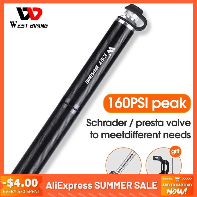 Portable Bicycle Pump 130psi300psi Aluminum Alloy With Pressure Gauge