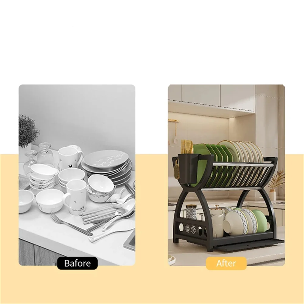 Kitchen Storage Rack – Multi Functional Rack With Dish Plate Organizer & Drainage