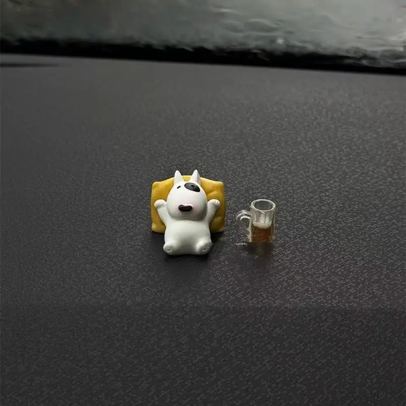 Adorable Relaxed Pose Bull Terrier Dashboard Figurine - Car Interior Ornament