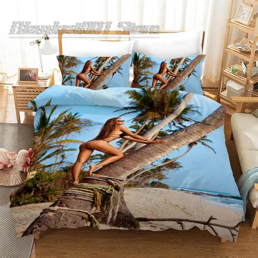 

3D Digital Bikini Bedding Set,Duvet Cover + Pillowcase,Popular Style 2/3 pcs.(No padding No sheet) queen bedding set