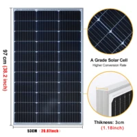 Panneau solaire 100W 12V, module solaire monocristallin, cellule solaire photovoltaïque, module PV 100 Watt pour batteries 12 volts, caravane, moteur 4
