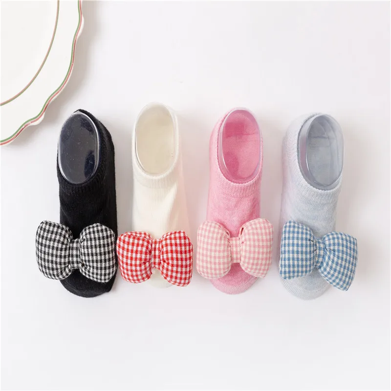 

Baby Cute Plaid Bowknot Boat Socks Four Seasons Infant Short Socks Anti-slip Soft Cotton Socks Girls Newborn Accessories Gift