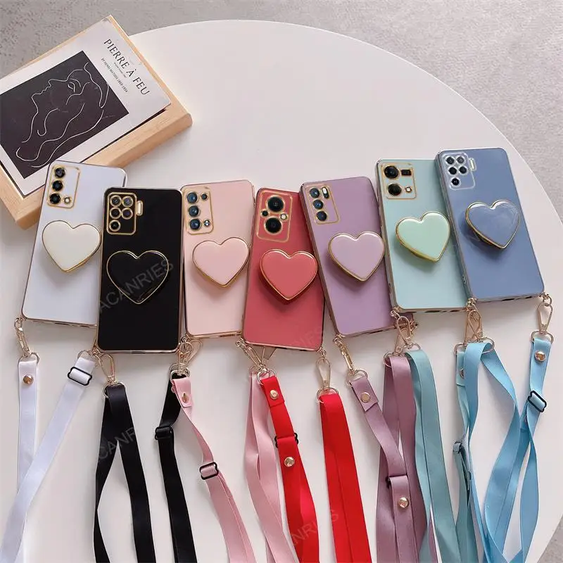Elegant Love Heart Crossbody Lanyard Case with Cord Strap