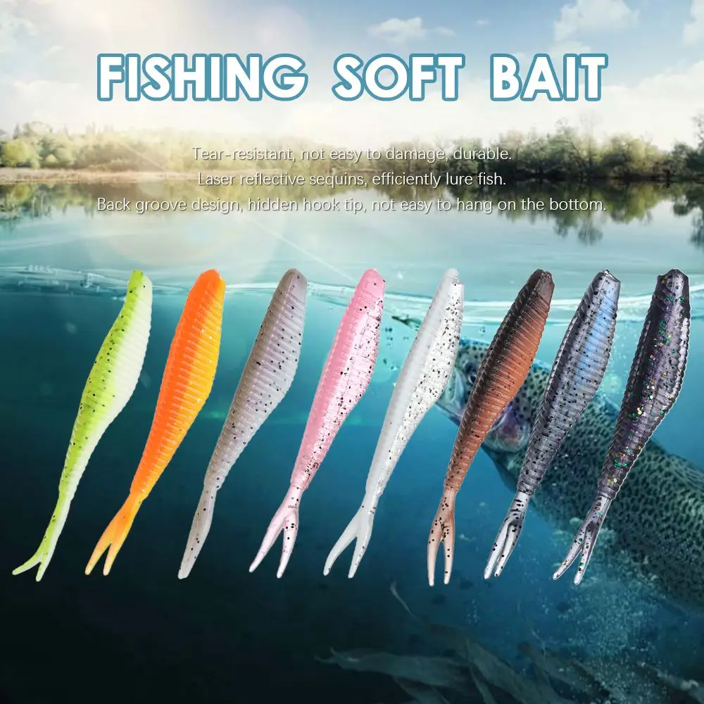 

20Pcs Flexible Double Color Sequins Fishing Soft Bait Artificial Bait Worm Bait Forked Tail