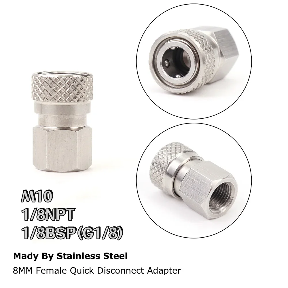 Stainless Steel Female Thread 1/8BSP 1/8NPT M10 Quick Disconnect Quick Coupler Socket Filling/Charging Adapter