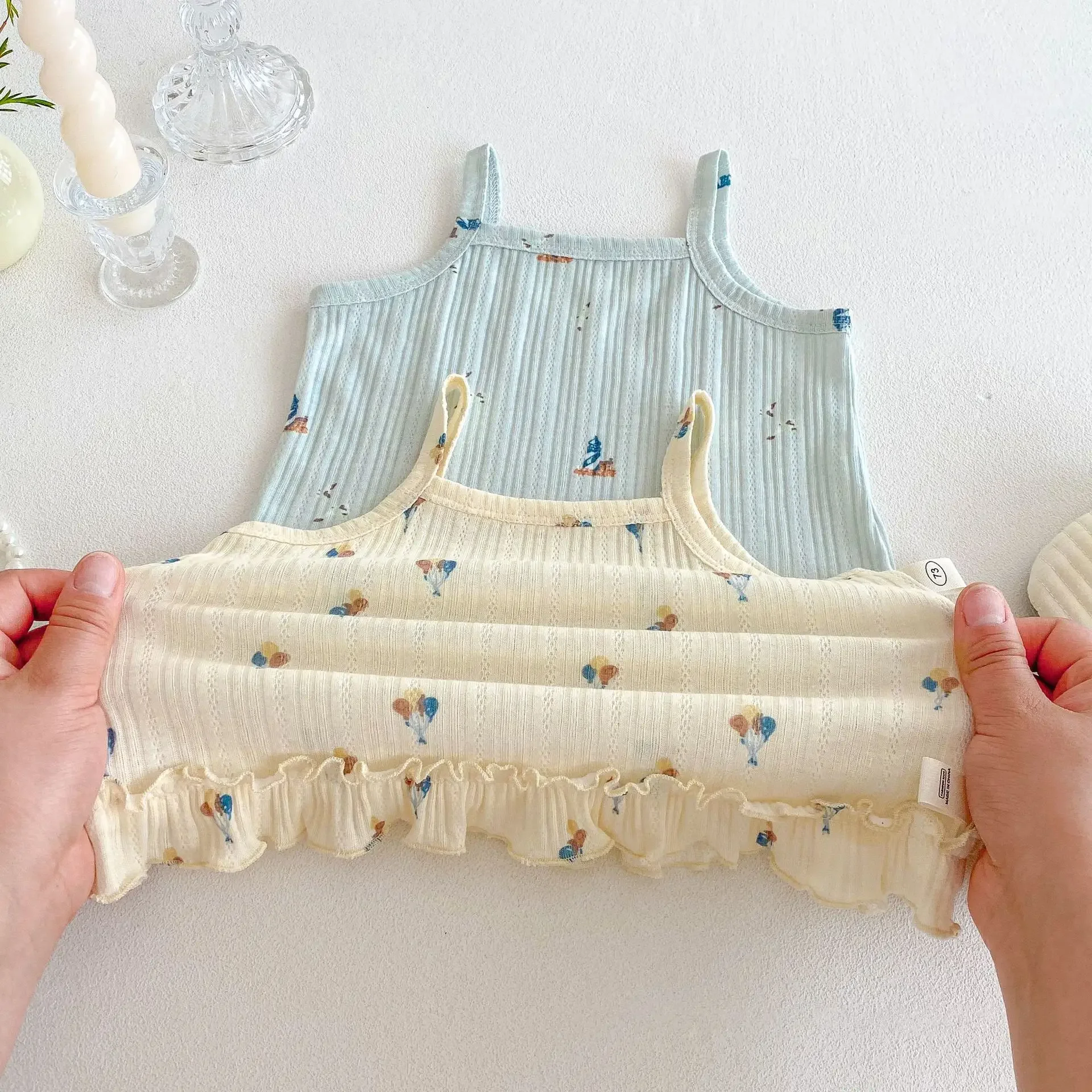 2025 Summer Baby Girls Clothing Set Camisole Tee And Shorts 2 PCs Suit Girls Ruffle Suit Kids Outfit