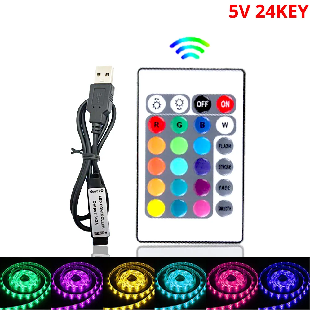 5V USB IR Remote Controller 24Keys Wireless for 2835 5050 RGB Light LED Lamp Strip Atmosphere Home Kitchen Living Room Bedroom