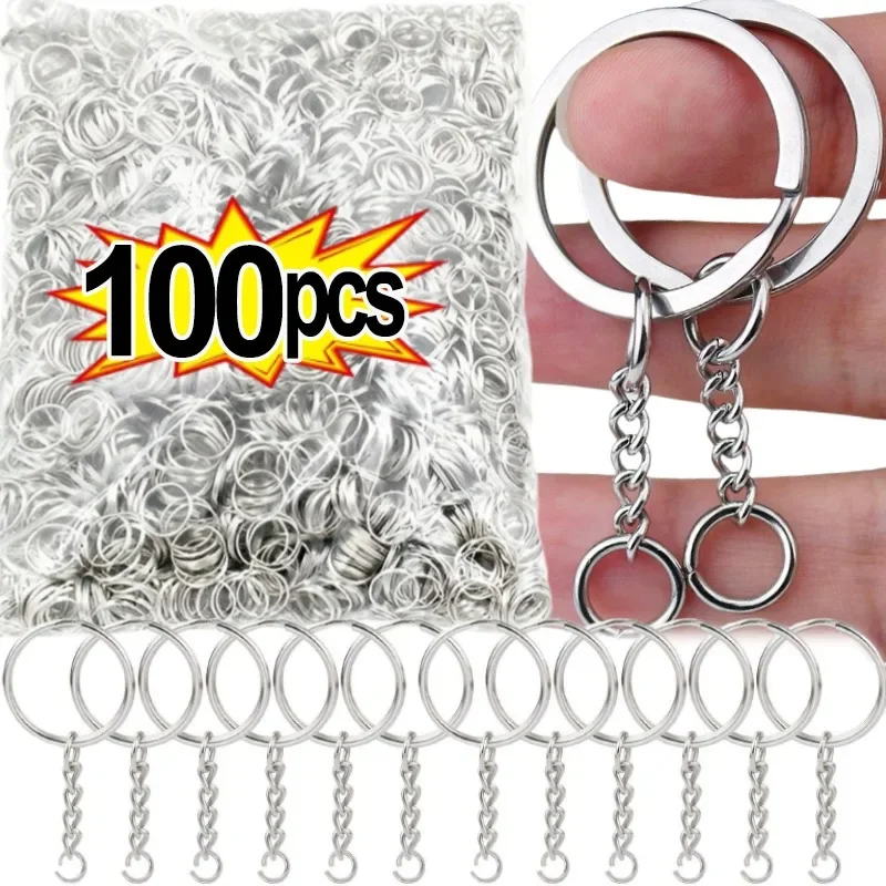 

50/100pcs Silver Plated Metal Blank Keyring Keychain Split Ring Keyfob Key Holder Rings DIY Findings Making Keychain Accessories