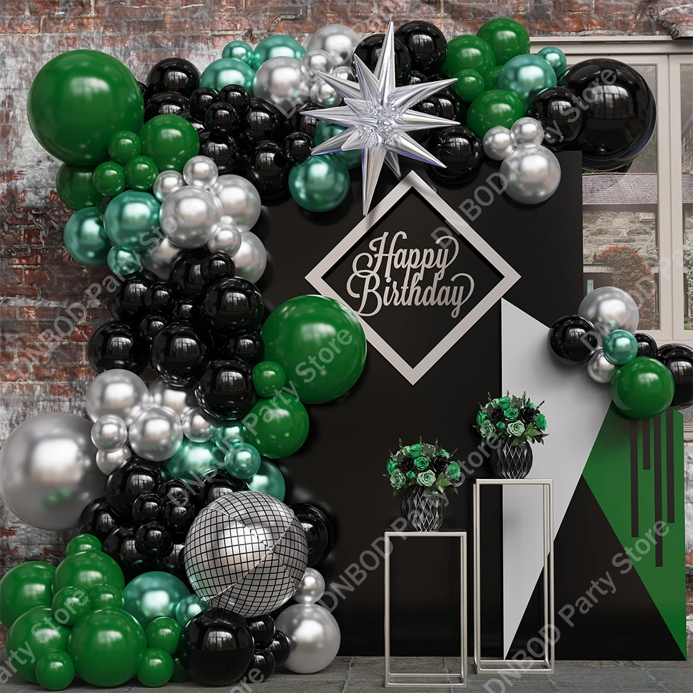 

138pcs Metal Green Blue Balloon Garland Arch Kit 4D Silver Disco Foil Globos Balloon Disco Them Birthday Party Decor New Year