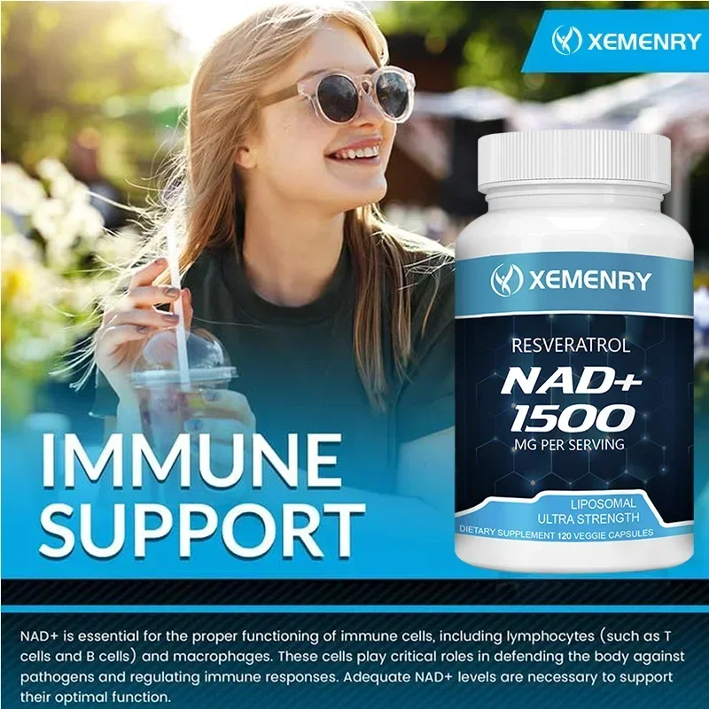 NAD+ Resveratrol Supplements 1500mg Liposomal NAD+ Supplement with Resveratrol Stamina & Healthy Aging Strength Capsules
