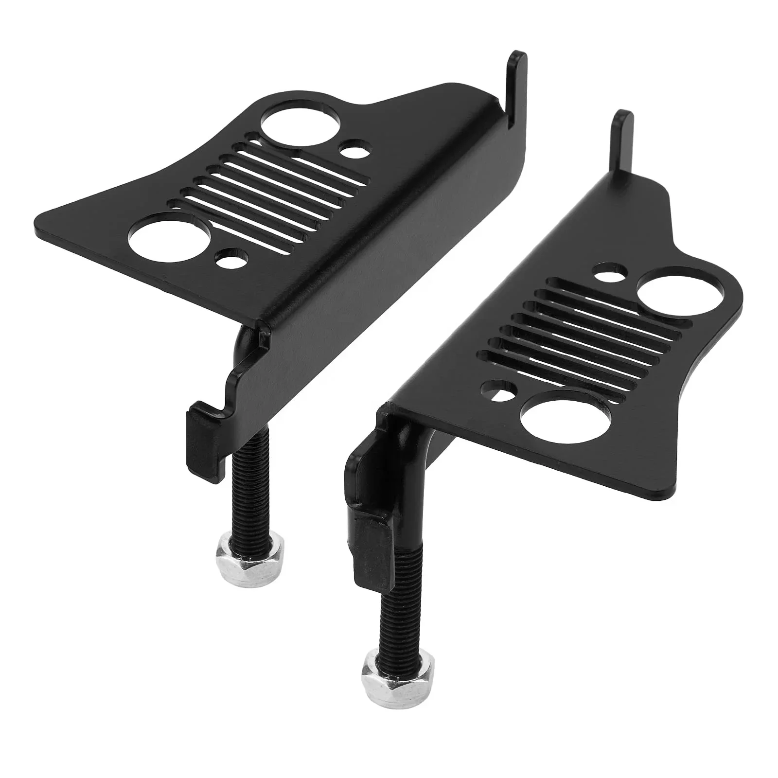

PLUSBEAM Aluminum Front Foot Pedal Rest Pegs Outside Exterior Door Hinge With Grille Grid Style For 2007-2022 Wrangler JK JKU JL