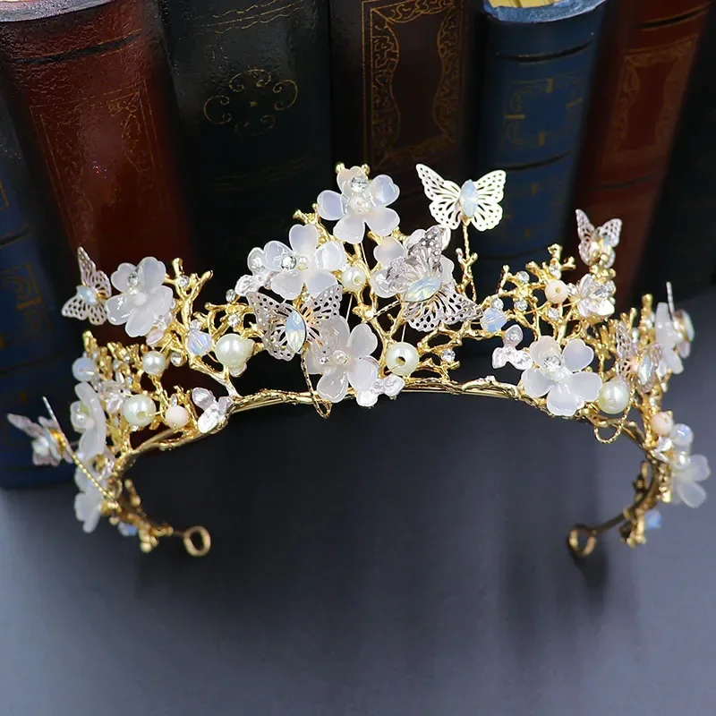 

Butterfly Flowers Bead Crown Handmade Rhinestone Princess Pageant Crowns