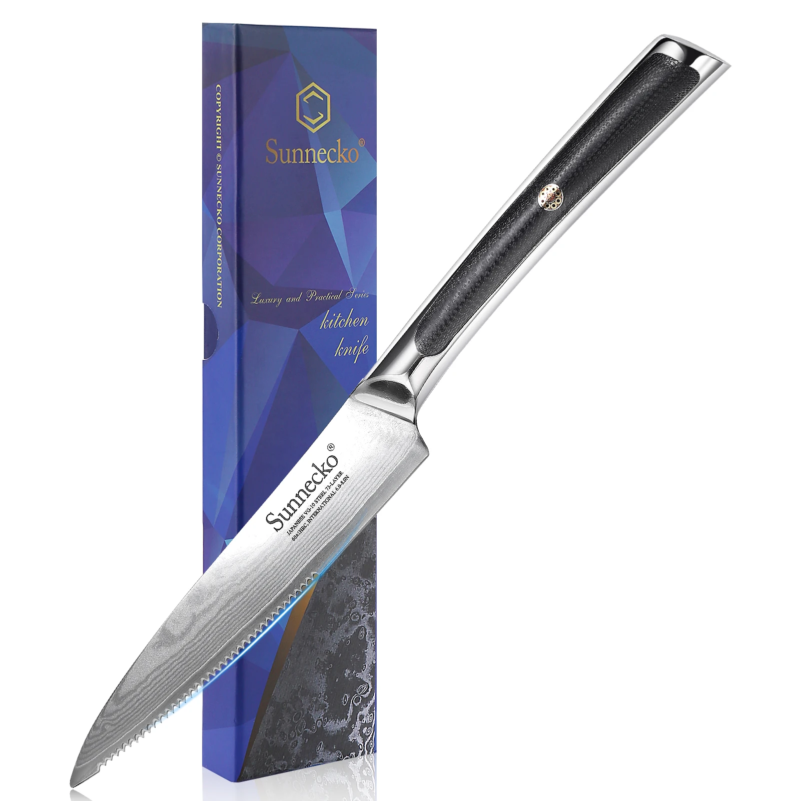 

Serrated 5 Inch Steak Knife 73 Layers High Carbon VG10 Damascus Steel Table Meat Tableware Slicing Kitchen Tools G10 Handle