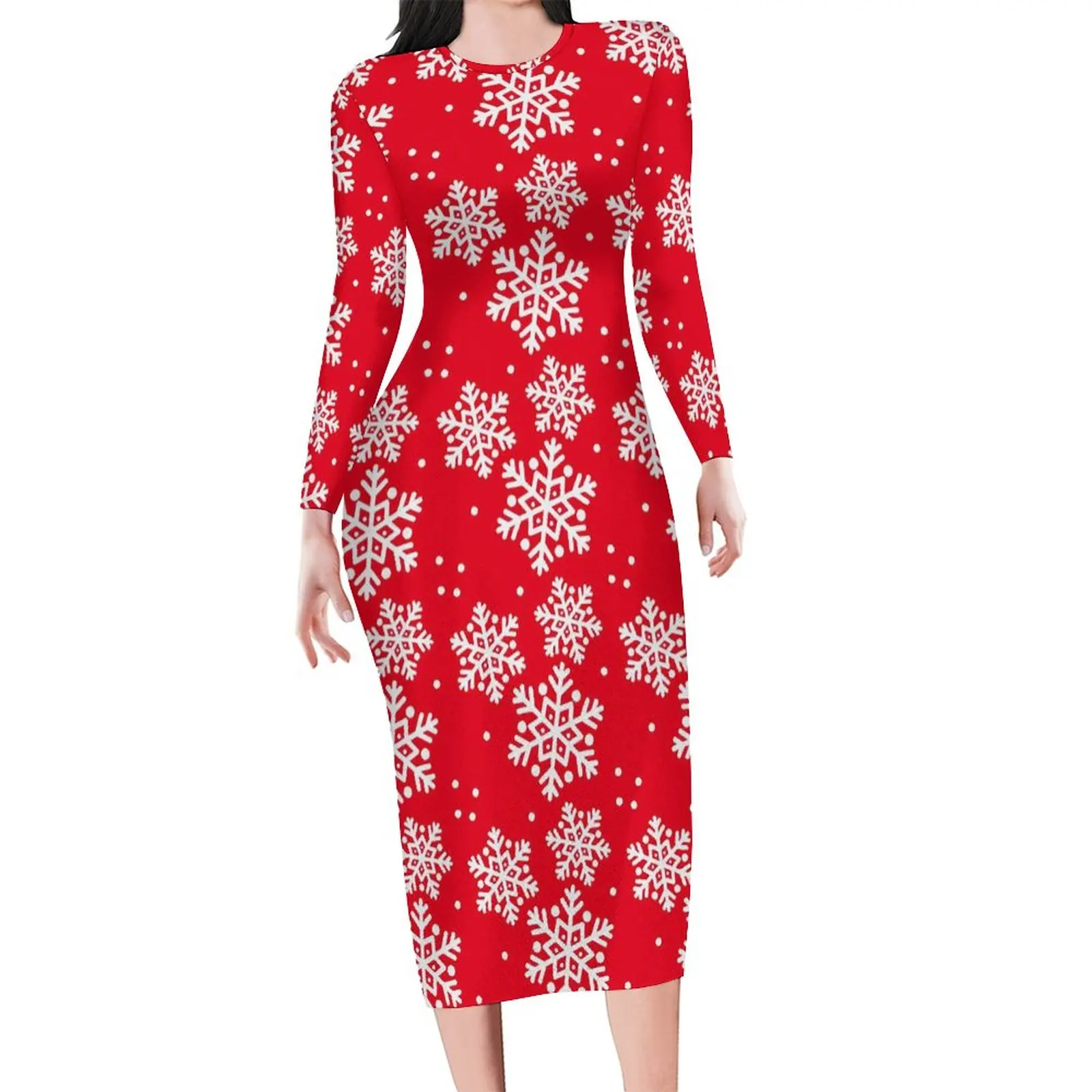 

Red Snowflake Dress Long Sleeve Christmas Street Fashion Dresses Spring Retro Bodycon Dress Women Graphic Oversized Clothing