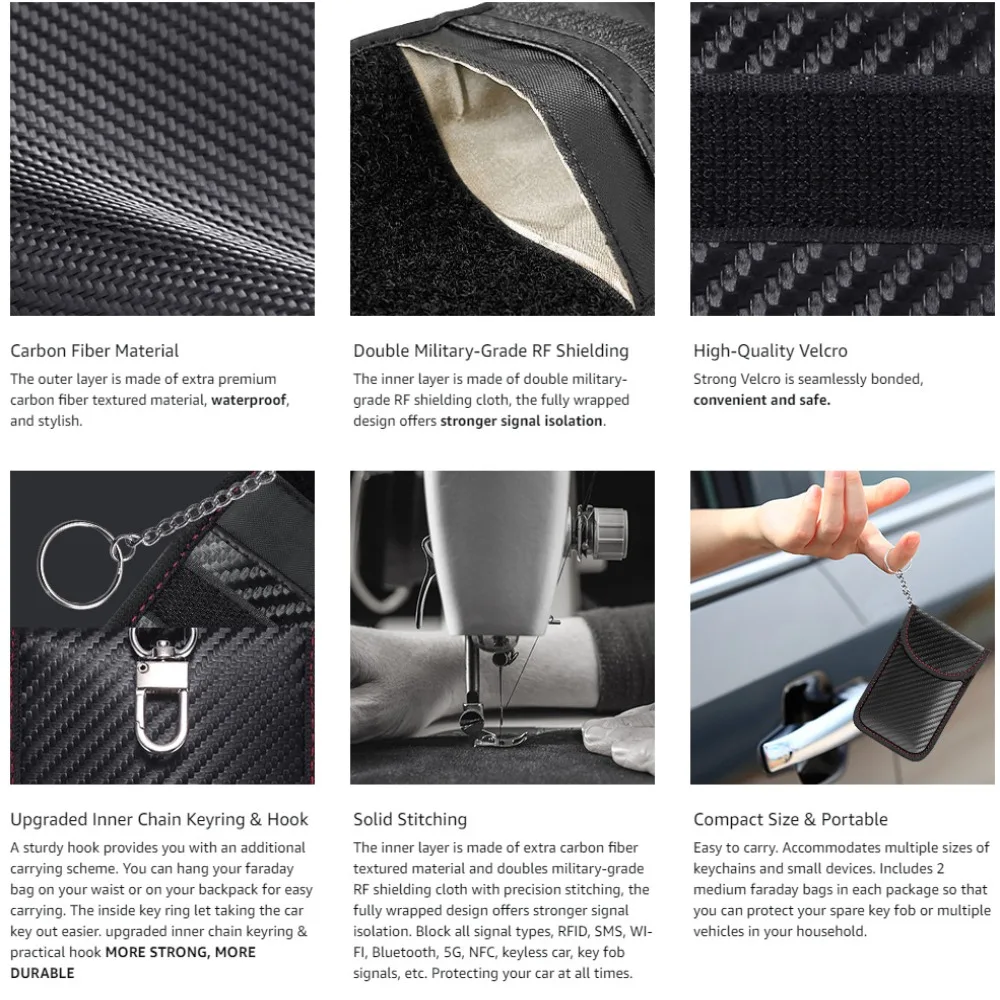 Anti-Theft RFID Blocking Carbon Fiber Key Fob Pouch - Black